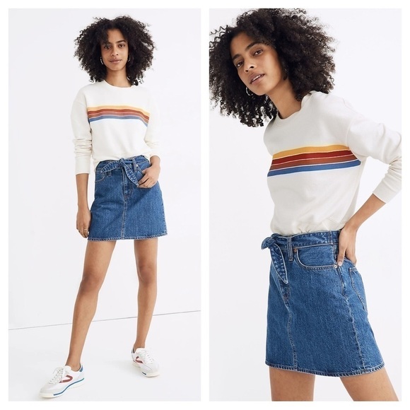 Madewell Rigid Haydel Wash Denim Straight Mini Skirt with Tie-Waist in Size 23 - Picture 4 of 10